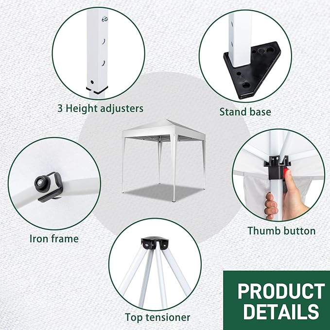 Outvita 6.5x6.5ft Pop Up Canopy Tent, Outdoor Instant Shelter Folding Canopy with 4 Side Walls and Carry Bag for Commercial Events, Party, Backyard BBQ, Camping White