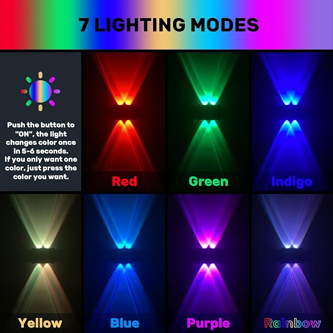 4LED Multi-Color Solar Wall Lights, Up and Down Lighting Solar Outdoor Light Waterproof IP65, Solar Fence Light for Yard Garden Garage Walkway Porch Christmas Decorations (4 Pack)