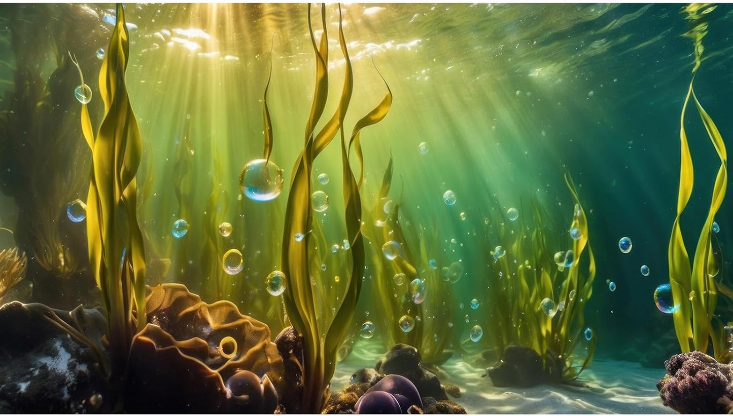 Aquarium Background Underwater Beautiful Coral Reef with Seaweed Bubbles Terrarium Backdrop Aquatic Plants Sunlight Rays Fish Tank Background Tank Aquarium Wallpaper Poster Decor Vinyl 48x24in