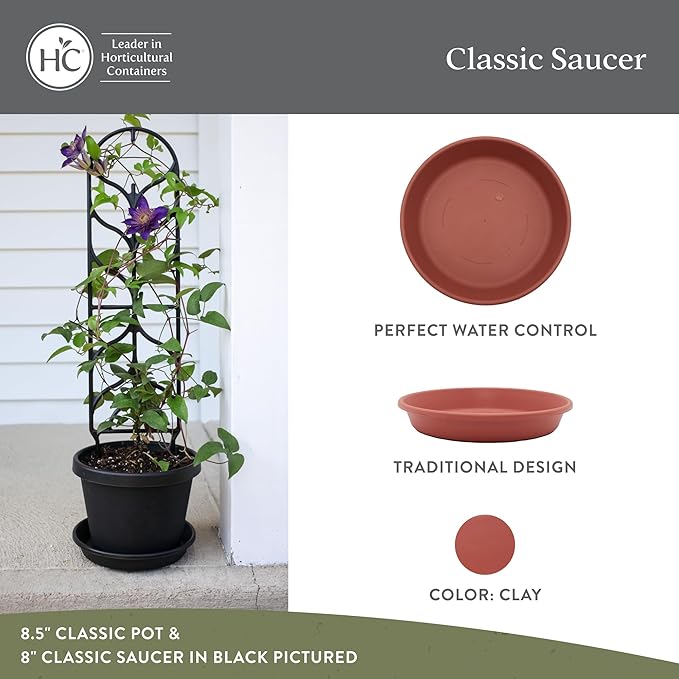 The HC Companies Flower Pot Saucers - Plastic Plant Saucer for Outdoors & Indoors - Traditional Design Plant Pot Trays for Water Drainage - Durable & Stylish Round Plant Tray (16-inch Clay)