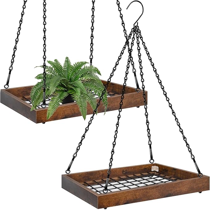 Plant Hanger Indoor Outdoor, 16" Large Hanging Planters for Indoor Plants Hanging Plant Holder Wood Metal Hanging Plant Shelf Large Hanging Baskets for Plants Outdoor Window Ceiling (2 Pack )