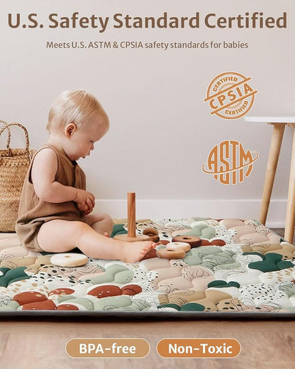 Blissful Diary Portable Baby Play Mats for Floor, Thicker Cushioned Foldable Baby Crawling Mat for Indoor Outdoor, Modern Abstract 43" X 43"