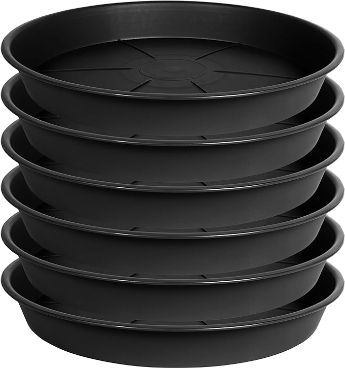 6 Pack of Plant Saucer Tray 11 12 inch, Heavy Duty Plastic Pot Plant Drip Trays Saucers for for Indoors Outdoor, Plant Water Tray for Planters 11-12" (12", Black)