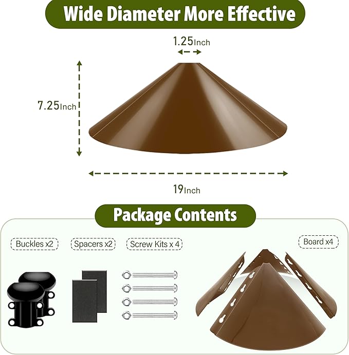 Squirrel Baffle for Bird Feeder Pole, 19-Inch Outdoor Bird Feeder Guard, Squirrel-Proof Birdhouse Baffles, Shepherd's Hook for Outside(Brown)