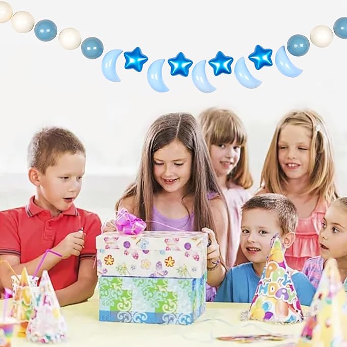 GOGOSO Ball Pit Balls Stars Moon Shapes Plastic Pitballs for Toddler Play Tent Baby Photo Props Kids Pool Water Toys Kiddie Pool Party Decor, Pearl Blue+Cream Blue+White,500PCS