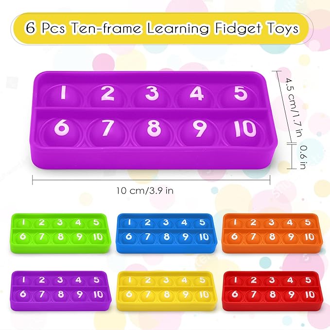 6 PCS Ten Frame Fidget Toys for Kids, Silicone Push Bubble Sensory Toy for Counting Math, Educational Focus Tools for Toddlers 3-5 Years Old