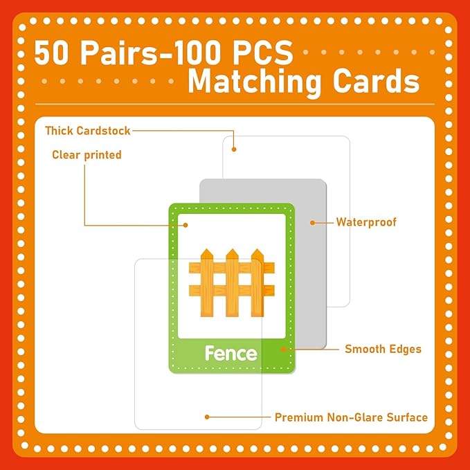 gisgfim 50 Pairs Fall Memory Matching Game Thanksgiving Happy Fall Concentration Memory Games for Kids Educational Ages 3-8 A Fun & Fast Autumn Theme Memory Matching Games