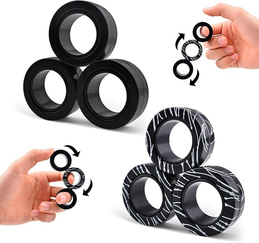 Cevioce 6 PCS Magnetic Ring Fidget Toys Set,ADHD Anxiety Magnetic Finger Spinner Pack for Teens Adults and Kids,Coolest Magnet Stress Relief Toy Birthdays Gifts for 8+ Year Old Boys Girls Present