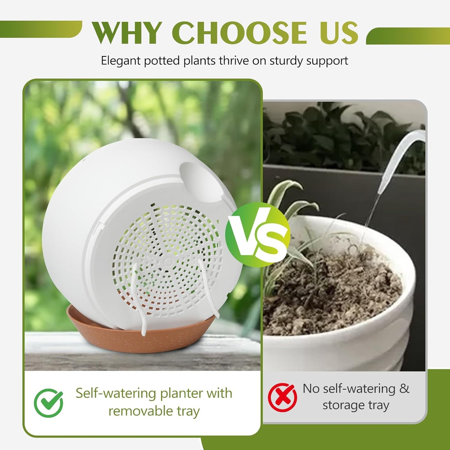 GARDIFE Hanging Planters for Indoor Outdoor Plants, 2 Pack Self Watering Hanging Pot with Drainage Holes & Removable Tray (White, 10 inch)