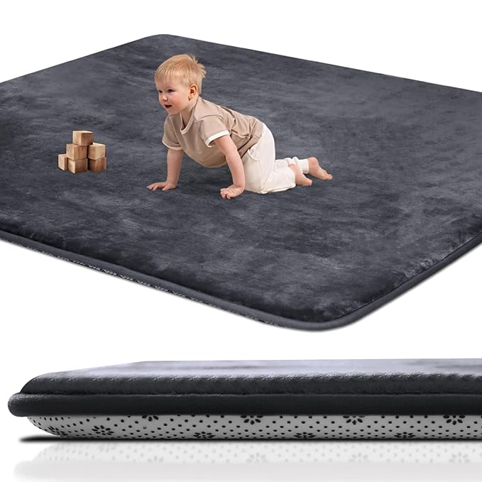 Large Thick Baby Play Mat for Floor,Padded Foam 59x79 Playpen Mat, Soft Support&Plush Feel Nursery Rug,Non Slip for Toddler,Infants,Kids Play,Yoga,Baby Crawling,Tummy Time (Dark Grey)