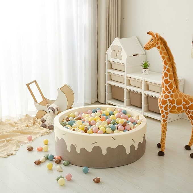 GOGOSO Ball Pit Balls Stars Moon Shapes Plastic Pitballs for Toddler Play Tent Baby Photo Props Kids Pool Water Toys Kiddie Pool Party Decor,Pink Blue Coffee,100pcs