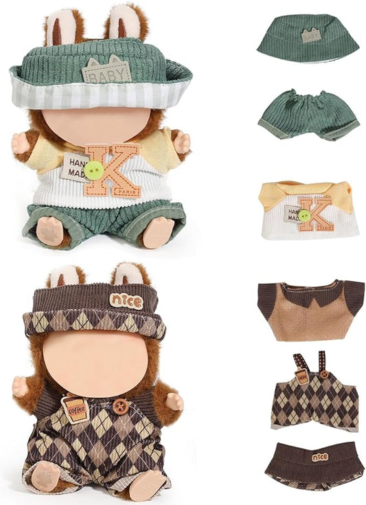 (2 Set) XMBYGY Doll Clothes for Labubu(for 17/15cm Standing/Sitting Doll)(NO Doll) - Accessories Clothes Dress up for Dolls Outfit Included Figures Clothing and Hat for Girl Woman (LB20+LB21)