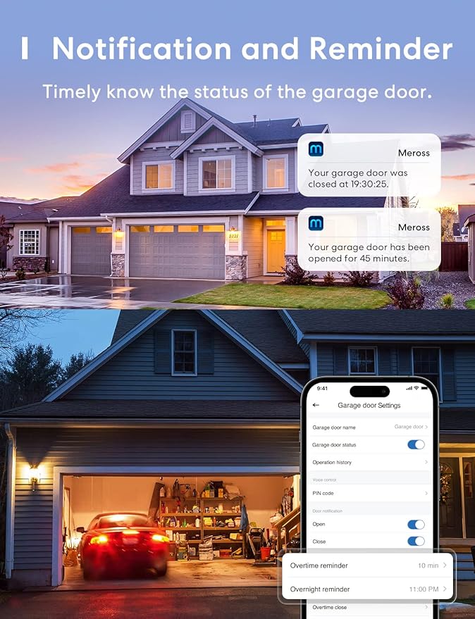 meross Smart Garage Door Opener Remote, APP Control, Compatible with Alexa and SmartThings, Multiple Notification Modes, No Hub Needed