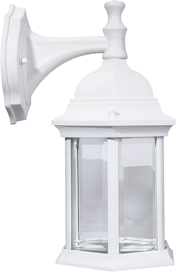LIT-PaTH Outdoor Wall Lantern, Wall Sconce as Porch Lighting Fixture, E26 Medium Base Max 60W, Aluminum Housing Plus Glass, Matte White Finish, 1-Pack