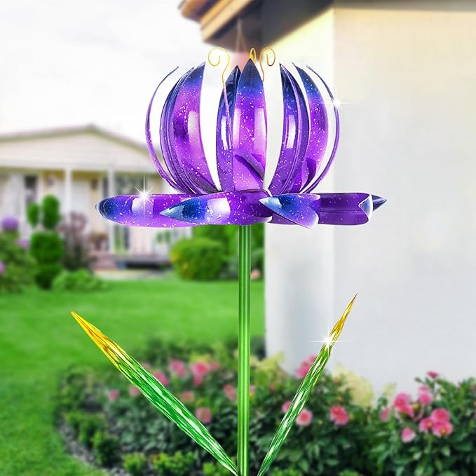 Wind Spinners Lotus Flower Windmills for Outside 47 inch Metal Wind Sculptures Outdoor Garden Decor Garden Gifts for Mom Women for Patio Lawn Decorations Yard