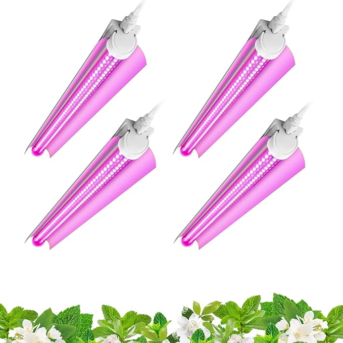 Barrina LED Grow Lights for Indoor Plants, T8 2FT 96W(4 x 24W, 600W Equivalent), Full Spectrum, V-Shape with Reflector Combo, Grow Light Fixture, 4-Pack