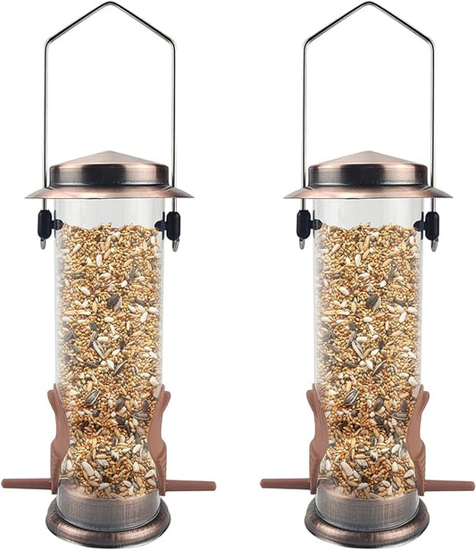 MIXXIDEA Wild Bird Feeders for Outdoors Hanging 2 Pack Stainless Steel Tube Bird Feeder, Water Resistant Finch Bird Feeder for Garden Backyard Decoration Attractive Metal Thistle Feeder (Copper)