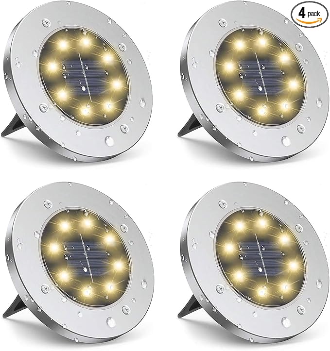 ZGWJ Solar Ground Lights, 4-Pack Waterproof Upgraded Landscape Lights for Outdoor Use, Warm White