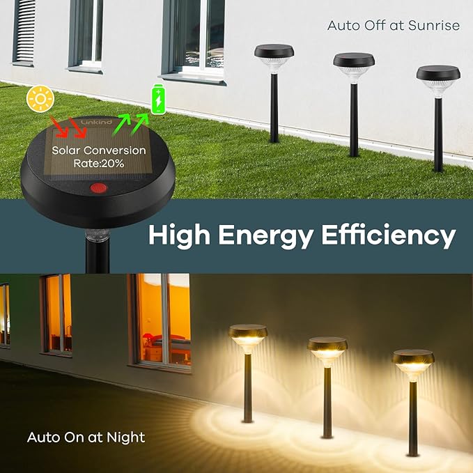 Linkind Solar Pathway Lights 4 Pack, Solar Lights Outdoor, Warm White Solar Path Lights Waterproof, Solar Lights for Walkway Yard Landscape Garden