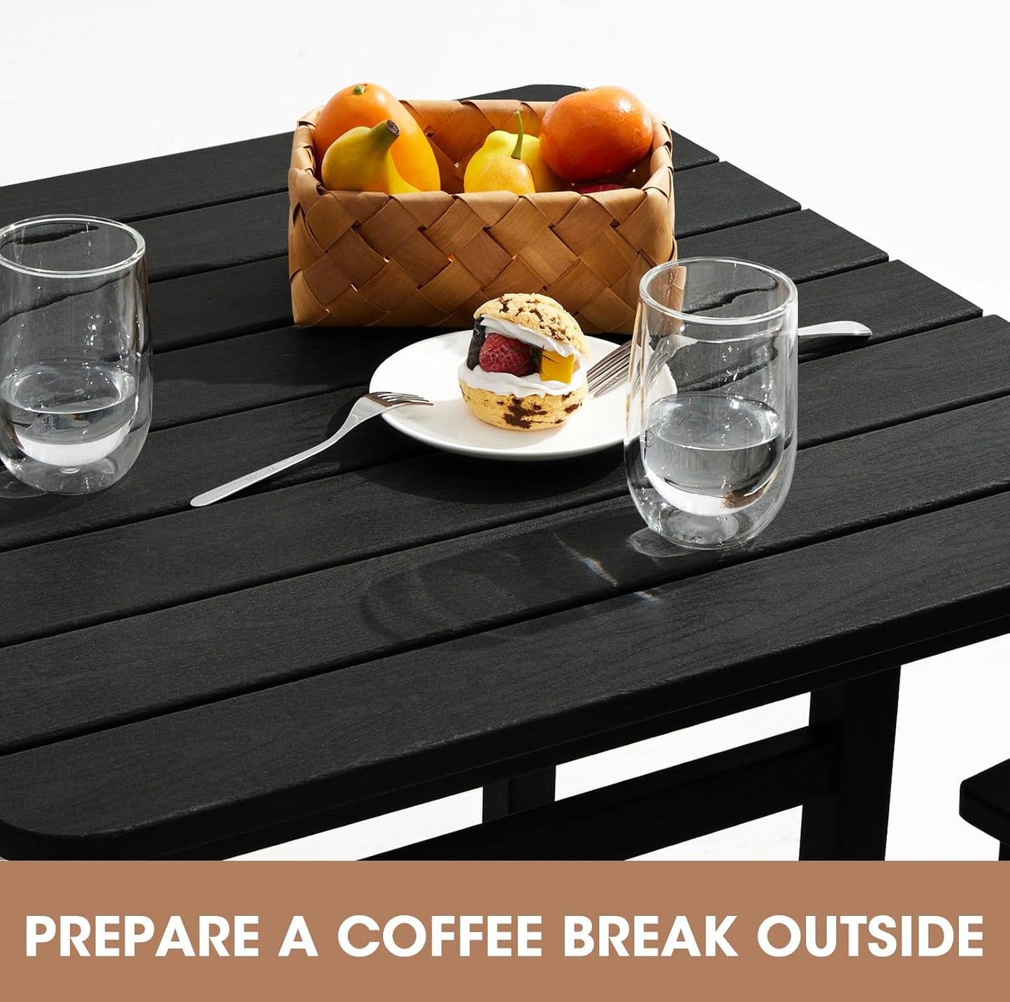 SERWALL 4 Pieces Outdoor Patio Bar Set with 9ft Umbrella, Outdoor HDPE Barstool and Table Furniture Set with Patio Umbrella, Black