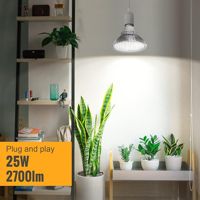Hanging Grow Lights for Indoor Plants, 25W 5000K, LED Grow Light Bulbs, Height Adjustable Plant Light with Timer, Full Spectrum Grow Light Replace Sunlight for Succulent, Greenhouse by SpeePlant