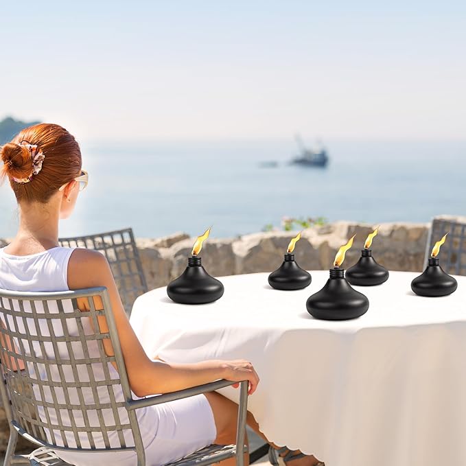 Upgraded Tabletop Torches Set of 8, 24oz Citronella Candles for Outdoor, Metal Table Top Torches for Outside, Refillable Torch Lanterns for Patio, Yard, Deck, Garden, Party