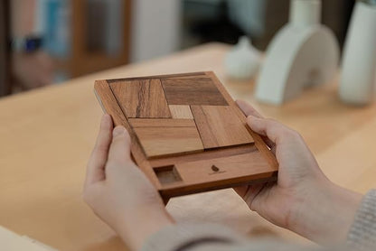 The Square Deal: Wooden 3D Brain Teaser Puzzle – STEM Skill Builder, Tangram Game, Educational Problem Solving for Adults, Unique Handmade Mechanical Puzzle