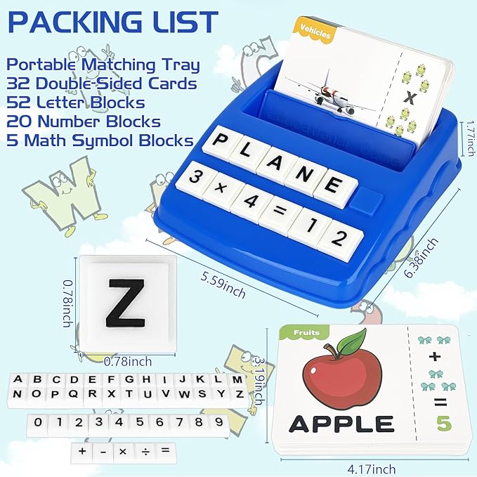 Matching Letter Game, Alphabet Spelling Games for Kids Ages 3-5, 2 in 1 Math Number Words Puzzle Montessori Tool Early Learning Educational Gift Toys for 3 4 5 6 7 Year Old Kids