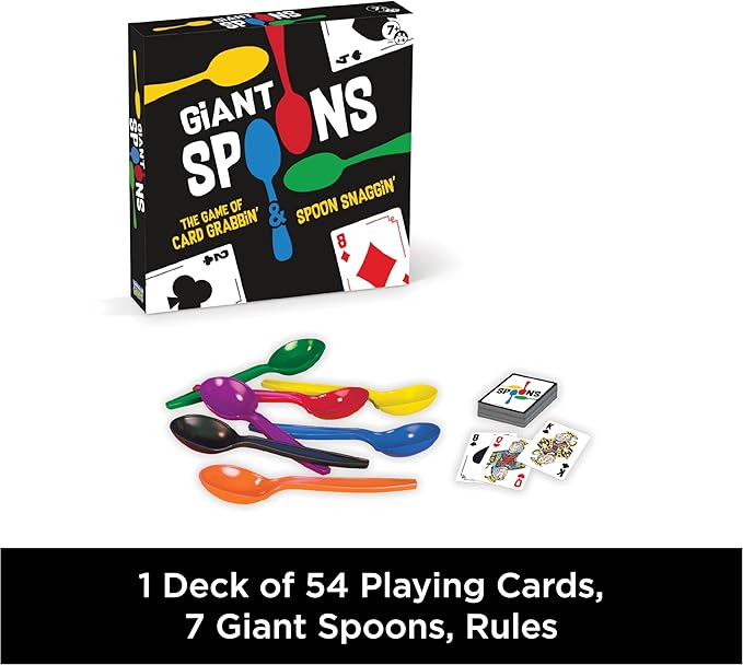 Giant Spoons, Card Games for Kids - Spoons Game, Deck of Cards, Fun Family Games for Kids and Adults, Playing Cards, Game Night, Travel Games, 3-6 Multi-Player Card Game, Games for Adults, Ages 7+