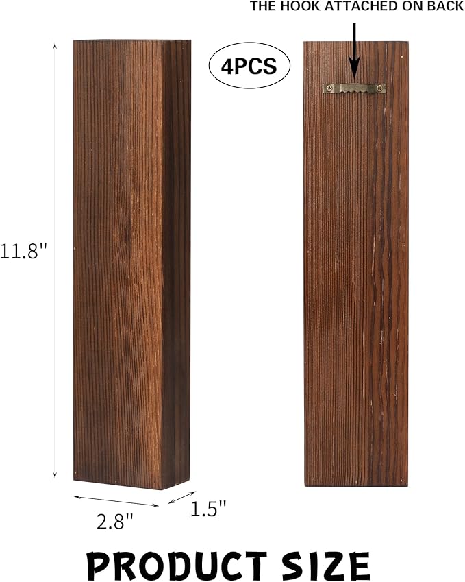 Wood Wall Planter 4 Pack Wall Decor for Artificial Flower Plants Wooden Plants Holders Wall Plant Pocket Vase Hanging for Living Room Bedroom Dining Room Bathroom Indoor Decroation (Dark Brown)