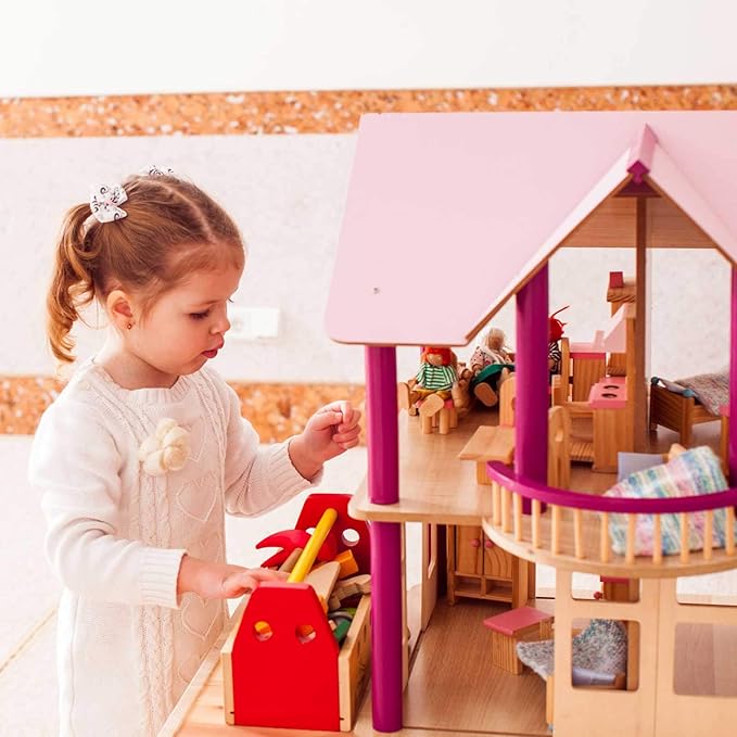 Sumind 30 Pcs Wooden Dollhouse Furniture Dollhouse Family Set of 8 Mini People Figures Dollhouse Accessories for Miniature Imaginative Play Toy