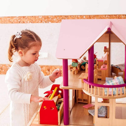 Sumind 30 Pcs Wooden Dollhouse Furniture Dollhouse Family Set of 8 Mini People Figures Dollhouse Accessories for Miniature Imaginative Play Toy