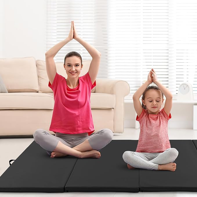 Giantex 4'x10'x 2" Gymnastics Mat, 4-Panel Folding Aerobics Exercise Mat w/Hook & Loop Fastener, Carrying Handle, Portable Tumbling Mat for Stretching Yoga Cheerleading Martial Arts