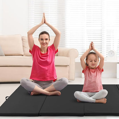 Giantex 4'x10'x 2" Gymnastics Mat, 4-Panel Folding Aerobics Exercise Mat w/Hook & Loop Fastener, Carrying Handle, Portable Tumbling Mat for Stretching Yoga Cheerleading Martial Arts