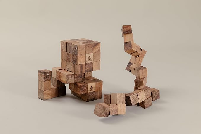 Snake Cube Puzzle: Wooden 3D Brainteaser Puzzle for Adults STEM Skill Builder Interlocking Game. Educational Problem-Solving Game for Adults Wood Handmade Desk Accent for Office