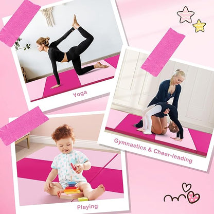 Giantex 4'x10'x 2" Gymnastics Mat, 4-Panel Folding Aerobics Exercise Mat w/Hook & Loop Fastener, Carrying Handle, Portable Tumbling Mat for Stretching Yoga Cheerleading Martial Arts