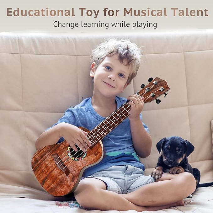 Raimy Kids Guitar Ukulele - 21in Ukulele Guitar Toys for Kids Ages 3 4 5 6 7+ Year Old Boys Girls Simulated Sound Quality Music Instruments Learning Education (Mahogany)