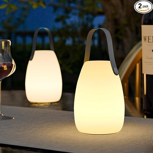 uuffoo 2 Pack Portable Outdoor Table Lamp, Dimmable Cordless Lamp with Remote and 7 RGB Colors IP44 Waterproof Hanging Lamp Indoor/Outdoor Night Lamp Lantern for Bedroom Garden Dining Camping