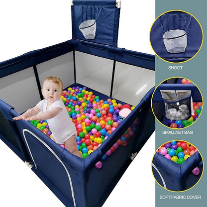 Portable Baby Ball Pit Playpen Playard Fence with Basketball Hoop Breathable Mesh for Indoors Outdoors Infant Toddler Kids Large