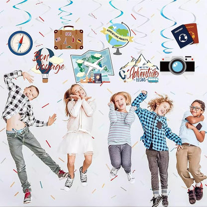 30PCS Travel Themed Hanging Swirl Party Decorations, Adventure Awaits Bon Voyage Signs Party Supplies for Birthday Party Retirement Party Farewell or Wedding Bachelorette Baby Shower Classroom Decor
