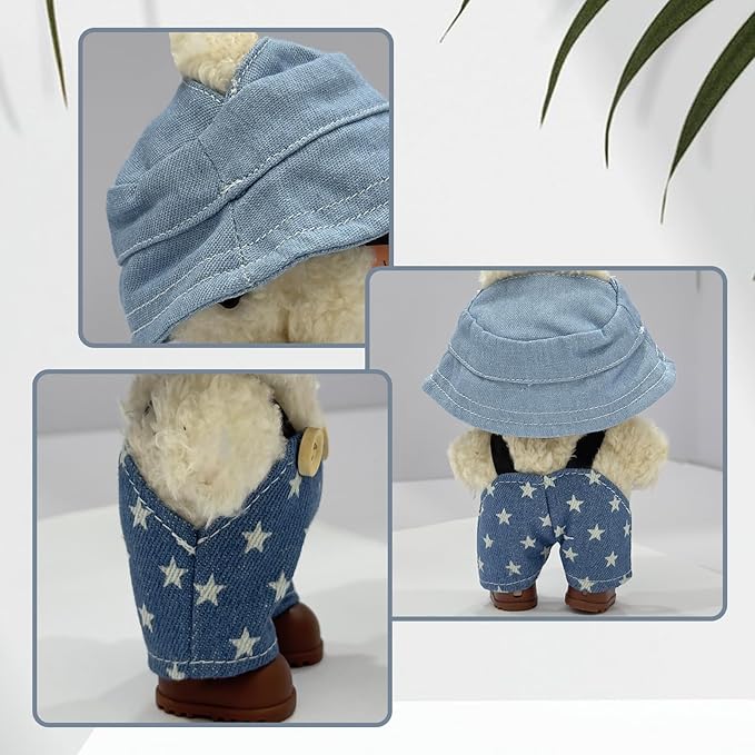 17cm Doll Clothes, Outfits Set for 17cm Doll, 4 Piece Set Glasses Hat Shoes Overalls, Stylish Adorable Dolls Clothes Accessories (No Doll)