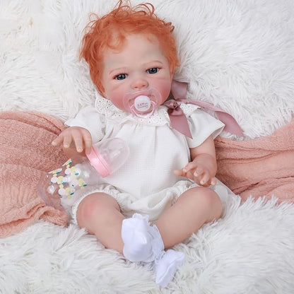 WOOROY Realistic Reborn Baby Dolls Girl- 20 Inch Lifelike Newborn Dolls with Red Hair and Open Eyes, Weighted Cloth Body Real Life Baby Doll with Accessories and Gift Box for Kids 3+