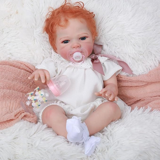 WOOROY Realistic Reborn Baby Dolls Girl- 20 Inch Lifelike Newborn Dolls with Red Hair and Open Eyes, Weighted Cloth Body Real Life Baby Doll with Accessories and Gift Box for Kids 3+