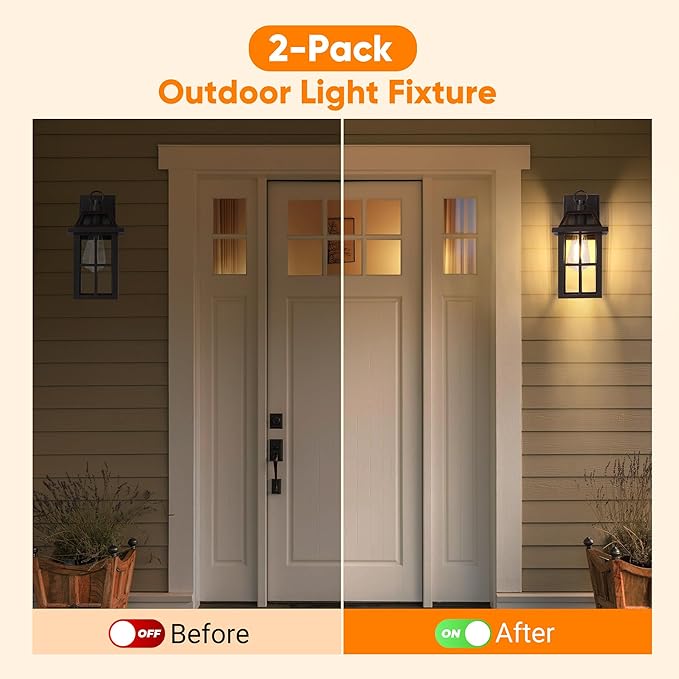 WIHTU Outdoor Wall Lantern, Waterproof Wall Sconce Light Fixtures, Porch Lights with Glass Shade, Exterior Light Fixtures, Aluminum Mount Lanterns, Anti-Rust Front Door Mount Lighting, 2 Pack