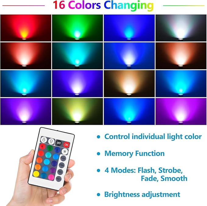 RGBW Color Changing Landscape Lighting,12V Low Voltage Landscape Lights Spotlights with Transformer Remote Control Decorative for Garden, Yard, Lawn, Pool, 44ft Cable(6-in-1)