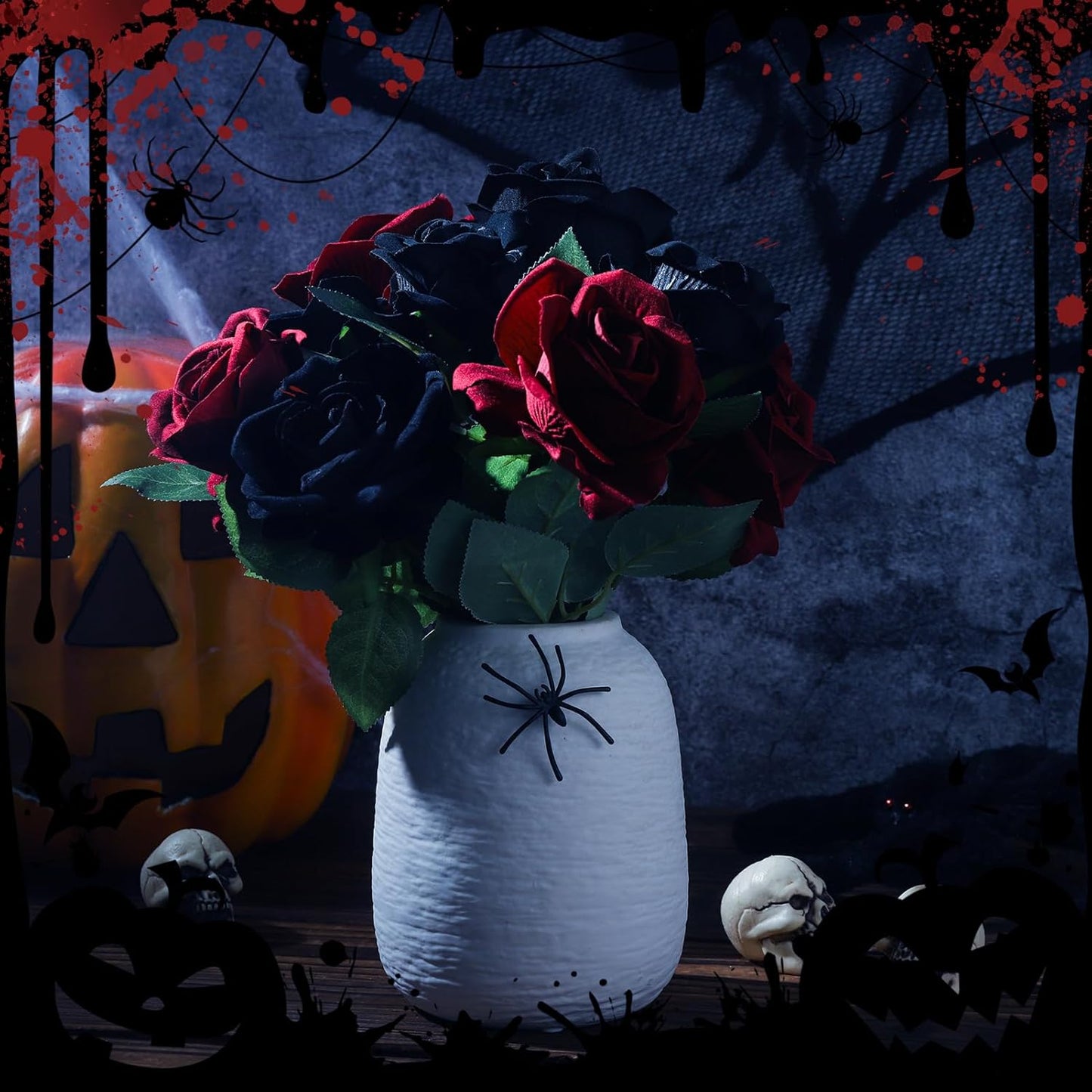 36 Pcs Silk Black Red Rose Bouquet Bridal Artificial Flowers,Fake Rose Long Stem Realistic Artificial Flowers Bulk for Wedding Bouquet Ball Arrangement Centerpiece Party Decor