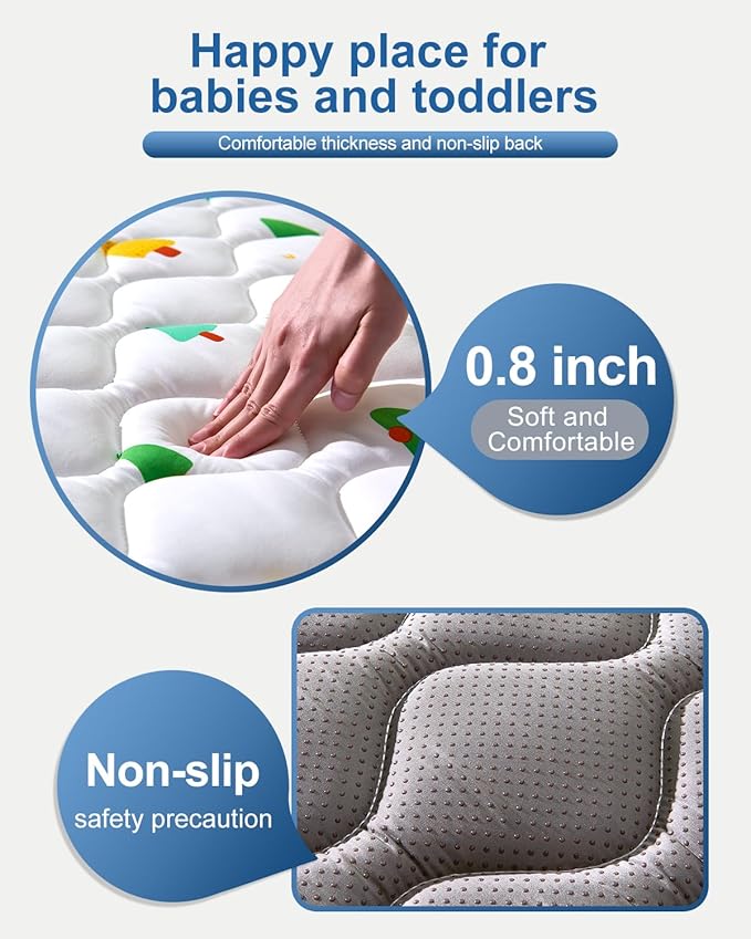 Odorless Premium Foam Baby Play Mat, Soft Microfiber Fabric Crawling Mat for Floor- Comfortable and Hypoallergenic, Non-Slip Cushioned Floor Playpen mat for Infants,Babies,Toddlers