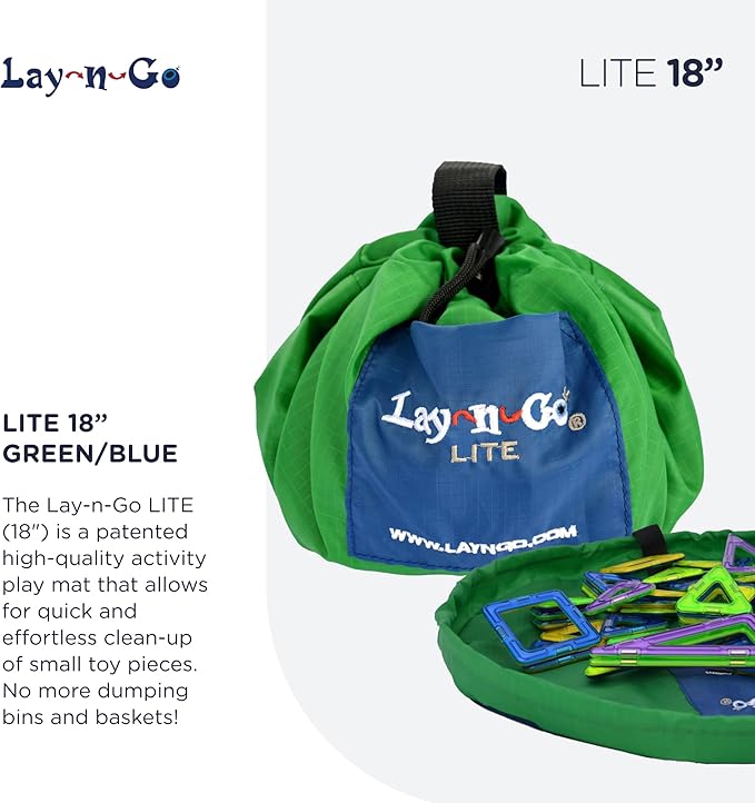 Lay-n-Go 2-in-1 Small Portable Drawstring Toys Storage Organizer and Play Mat for Room and Travel, Made for Kids and Toddlers with a Durable Patented Design