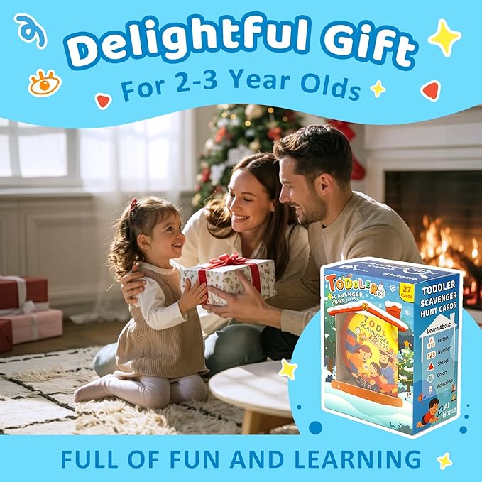 Indoor Scavenger Hunt for Toddlers, 27pcs Scavenger Hunt Cards at Home, Learning Games for Boys and Girls Ages 2-3, Birthday Gifts for Kids