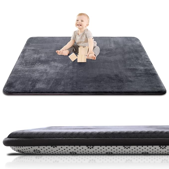 SEPARO Thick Baby Play Mat for Floor,50 x 50 Playpen Mat,Tummy Time Foam Mats,Ultra Soft Support & Plush Feel,Easy Care with Non-Slip Cushioned for Infant,Kids and Toddler Crawling, Dark Grey